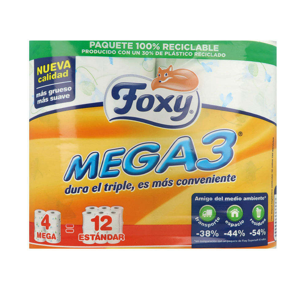 FOXY  MEGA3 papel higiénico triple duración 4 rollos