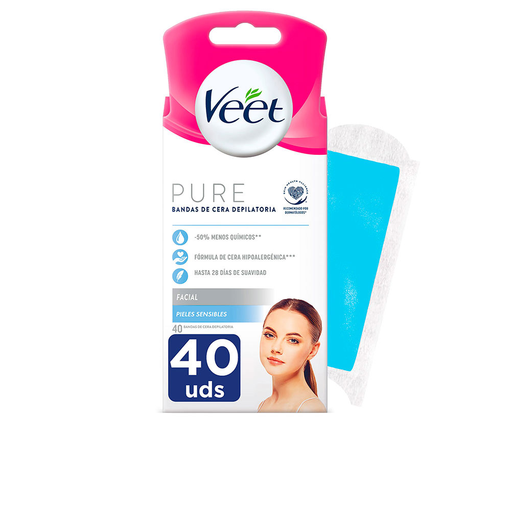VEET  PURE WAX BANDS sensitive skin facial 40 u
