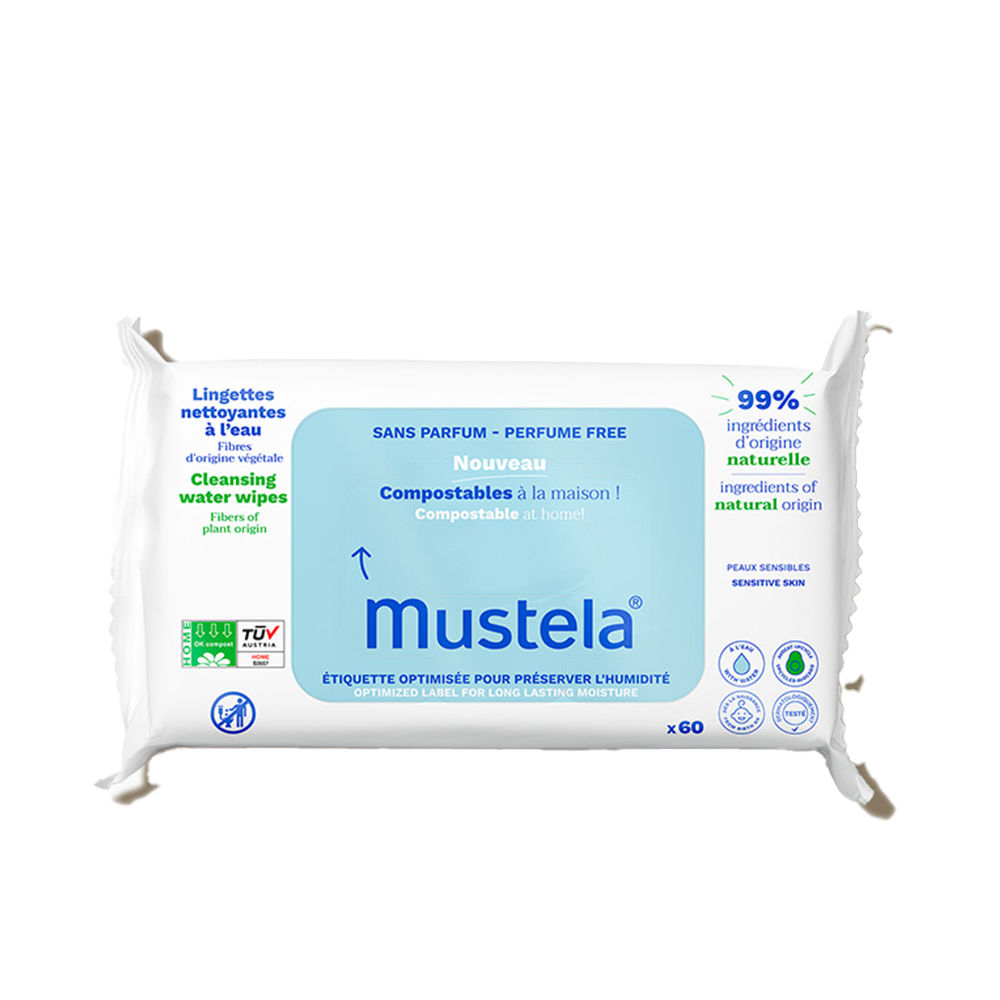 MUSTELA  BABY-CHILD unscented water-based wipes compostable at home 60 units