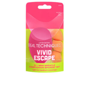 REAL TECHNIQUES  VIVID ESCAPE XL + MINI MIRACLE COMPLEXION SPONGE CASE 4 pcs