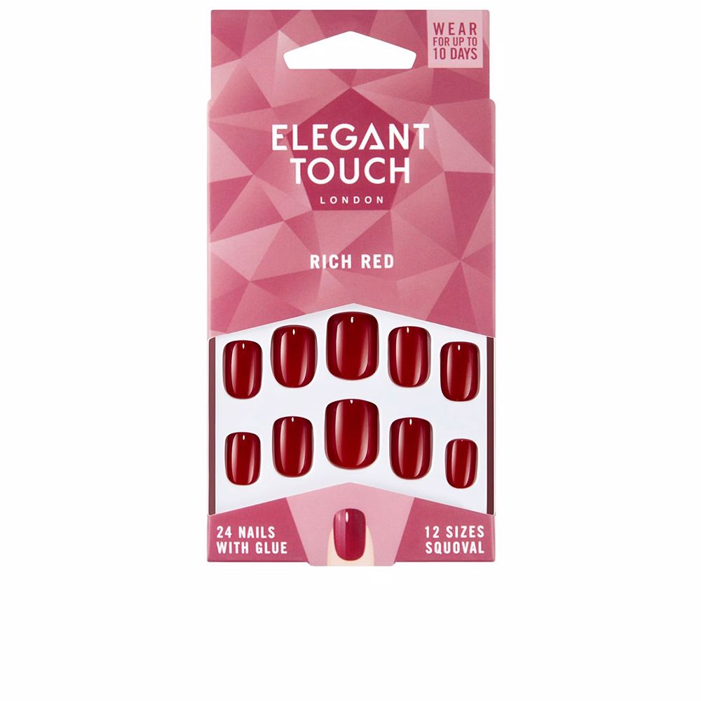 ELEGANT TOUCH POLISHED COLOUR nails with glue squoval #rich red