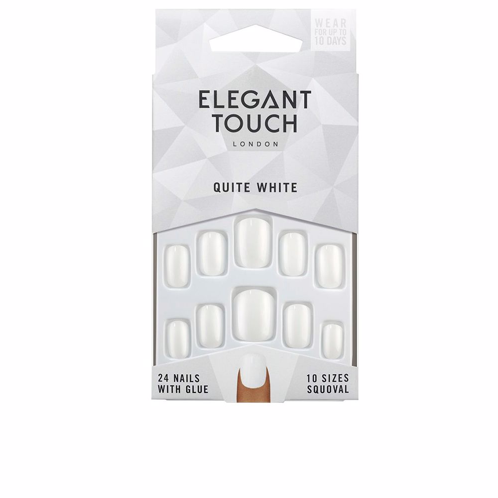 ELEGANT TOUCH POLISHED COLOUR nails with glue squoval #quite white