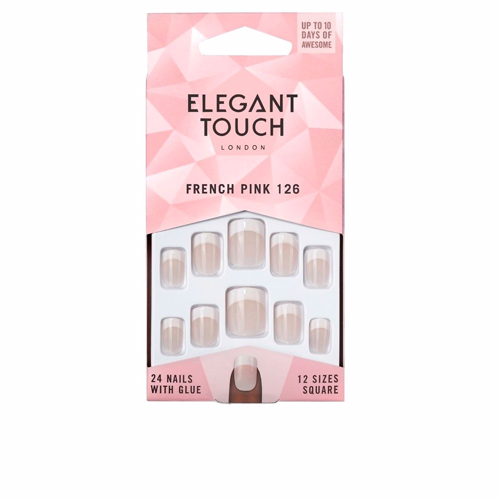 ELEGANT TOUCH FRENCH pink nails with glue square #126-S 24 u