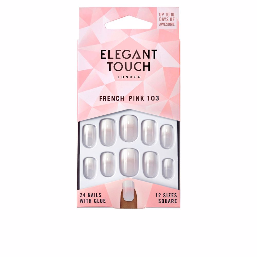 ELEGANT TOUCH FRENCH pink nails with glue square #103-M 24 u