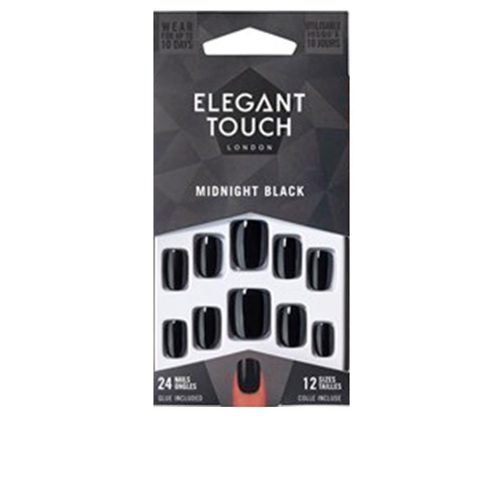 ELEGANT TOUCH  CORE COLOUR nails with glue squoval #midnight black 24 u