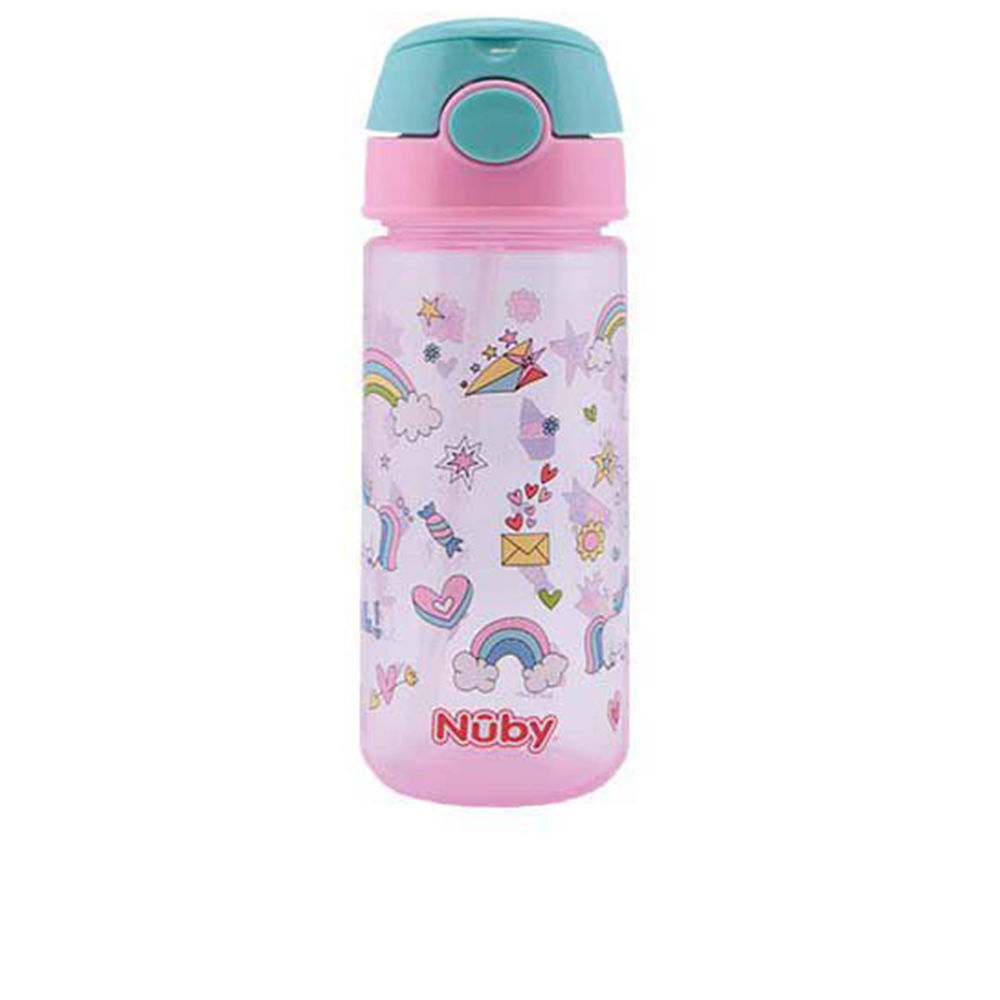 NÛBY  MUG with button and soft straw 3 years+ #pink 540 ml 1 u